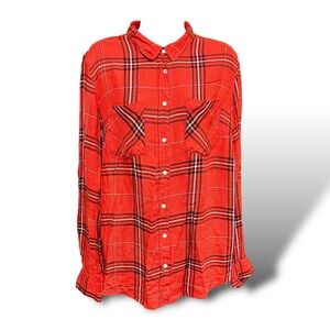 Plaid Long Sleeved Shirt - A New Day - Button Down - Orange - Women's - Size L